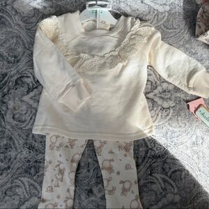 Kids Cream Lace-Trim Matching Set